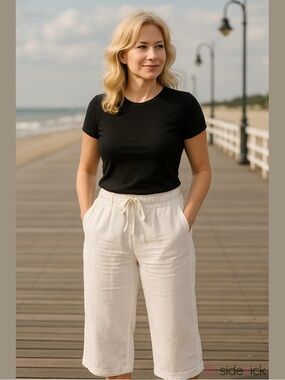 Cloth and Stone women’s 100% linen wide leg crop pants with fringed hem Size M